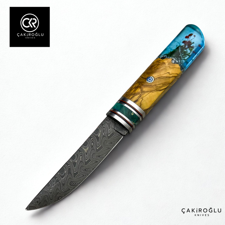 Handcrafted Damascus Steel Puukko - Epoxy Hybrid Handle