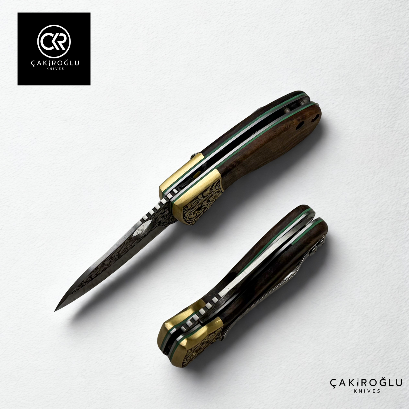 Naim 107 Plus - Custom Handcrafted Folding Knife - Engraved N690 Böhler Steel & Engraved Brass Apron