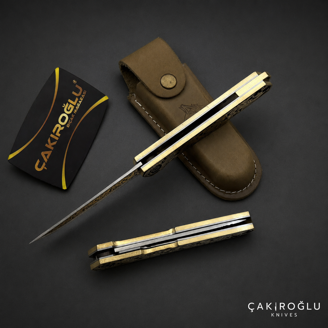 Handmade Folding Pocket Knife, N690 Gold Engraving Steel, Brass Handle