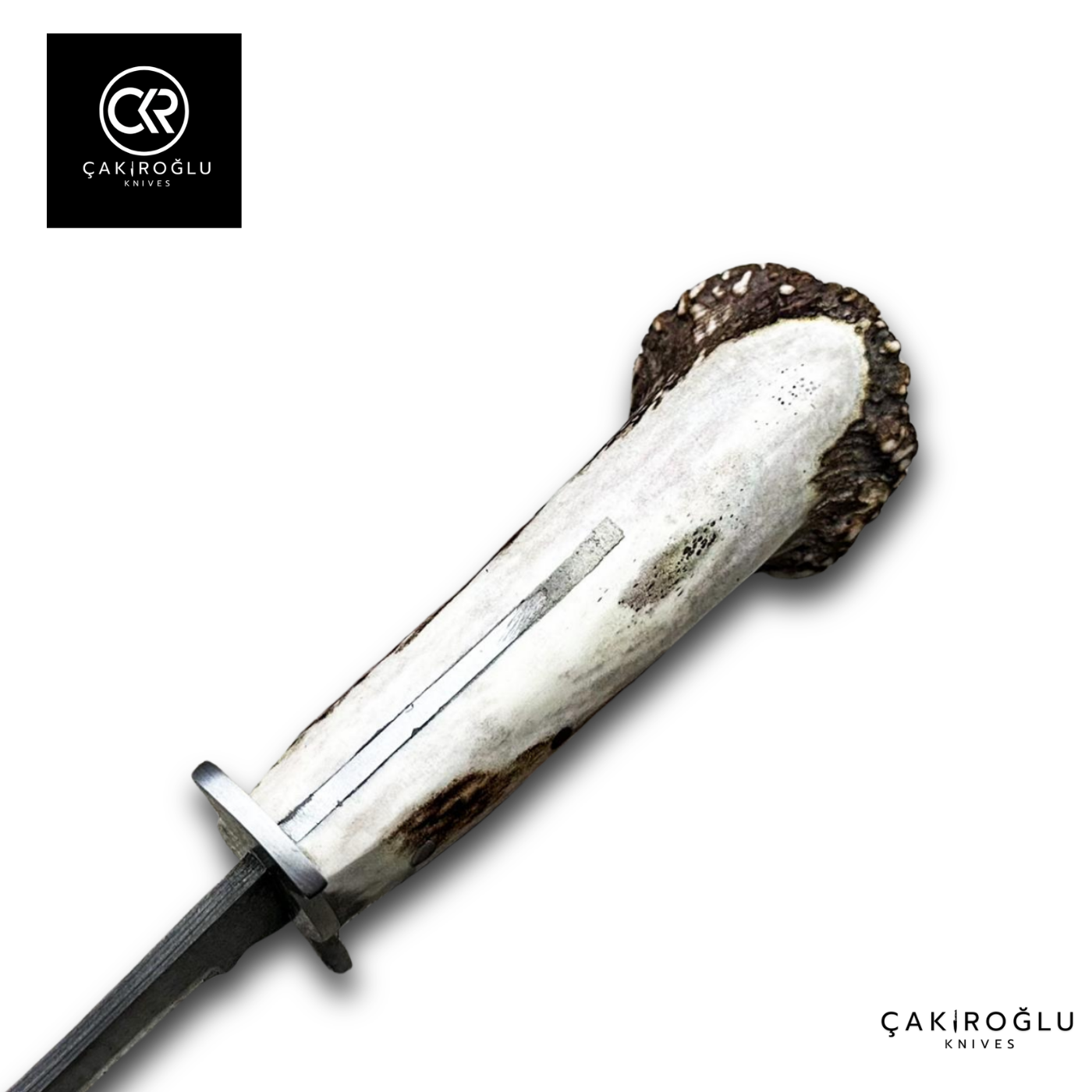 Çakıroğlu Handcrafted Custom-made Damascus Bowie - Root Stag Horn & Damascus Steel