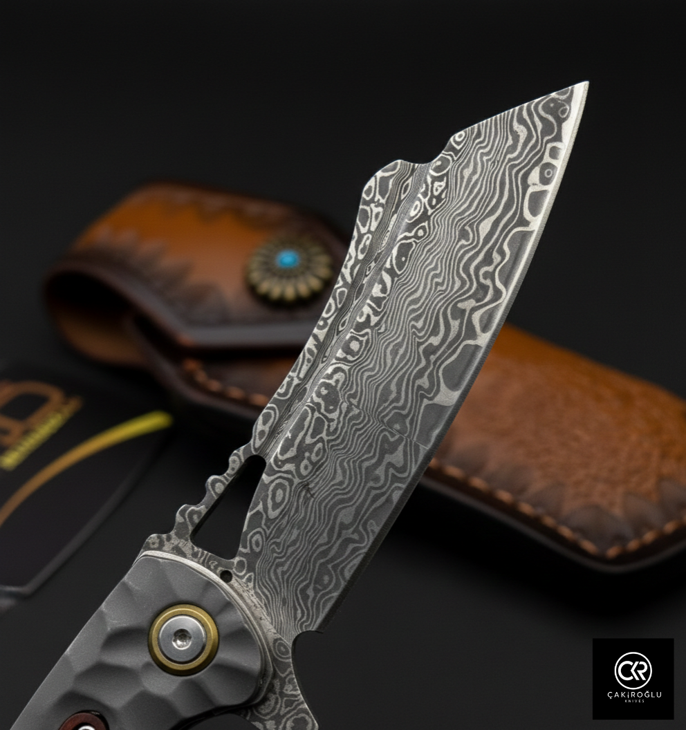 Damascus Steel Folding Knife with Cocobolo Handle