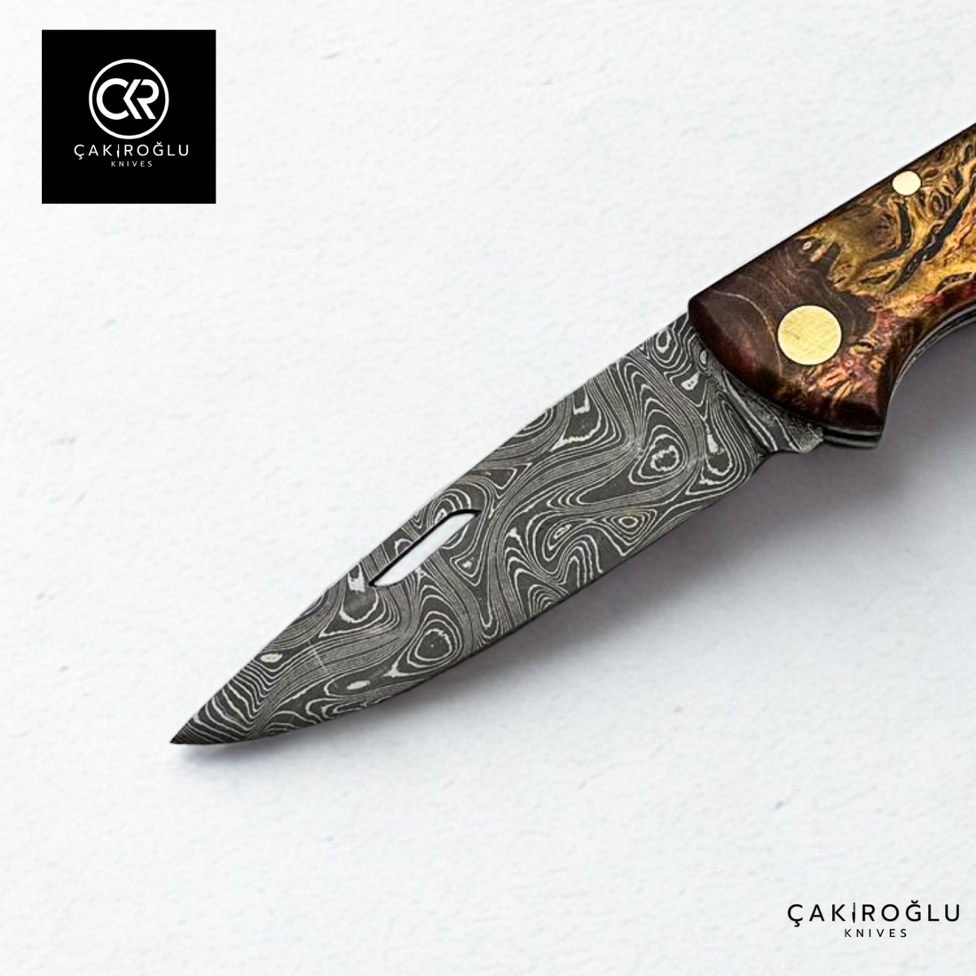 Showy Series Handcrafted Folding Knife - Damascus Steel & Stabilized Wood Handle