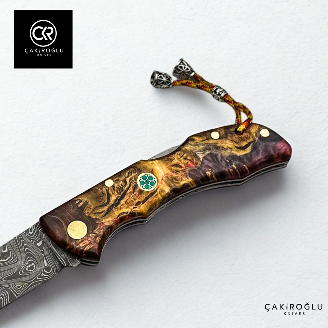 Showy Series Handcrafted Folding Knife - Damascus Steel & Stabilized Wood Handle