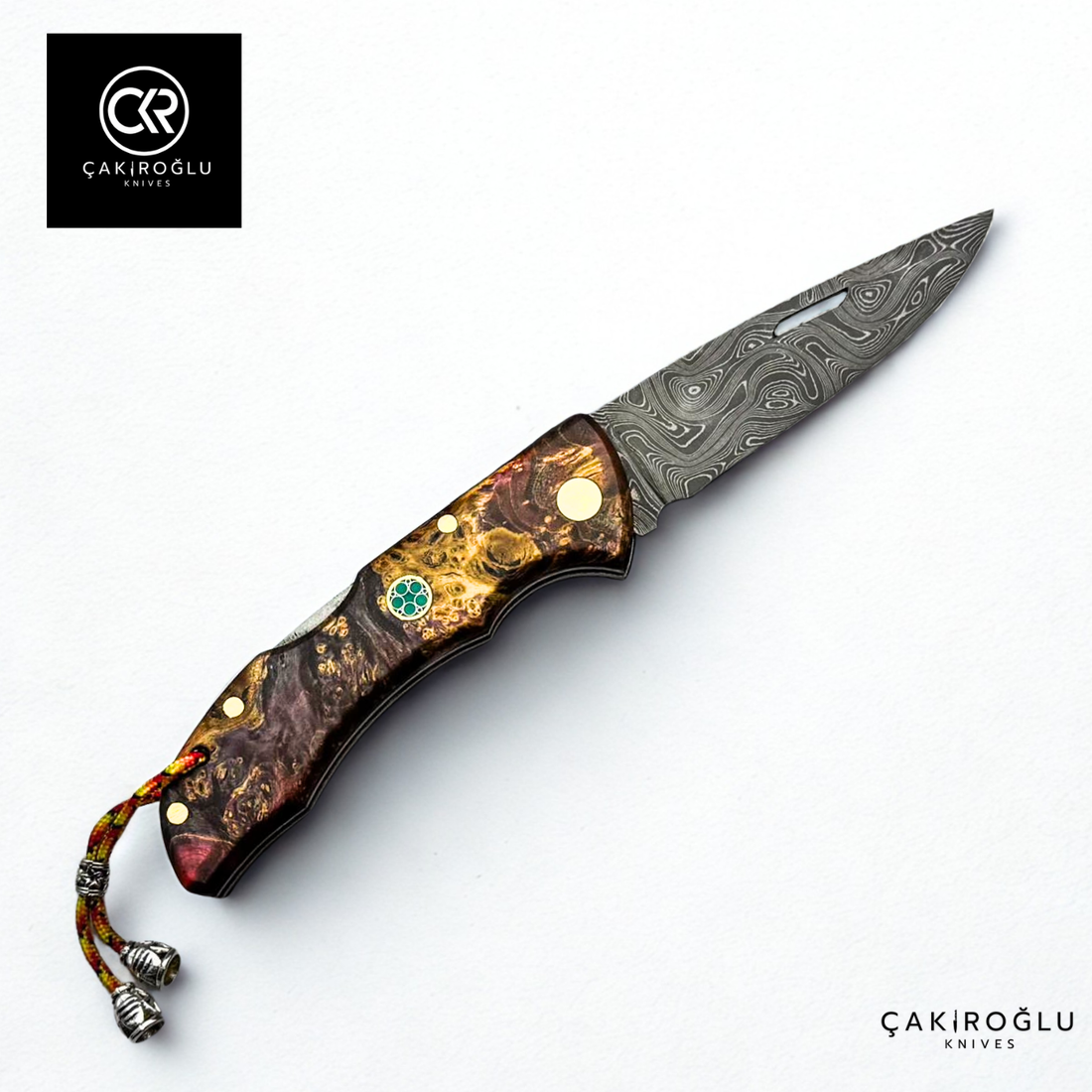Showy Series Handcrafted Folding Knife - Damascus Steel & Stabilized Wood Handle
