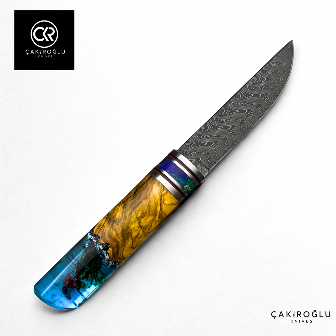 Handcrafted Damascus Steel Puukko - Epoxy Hybrid Handle