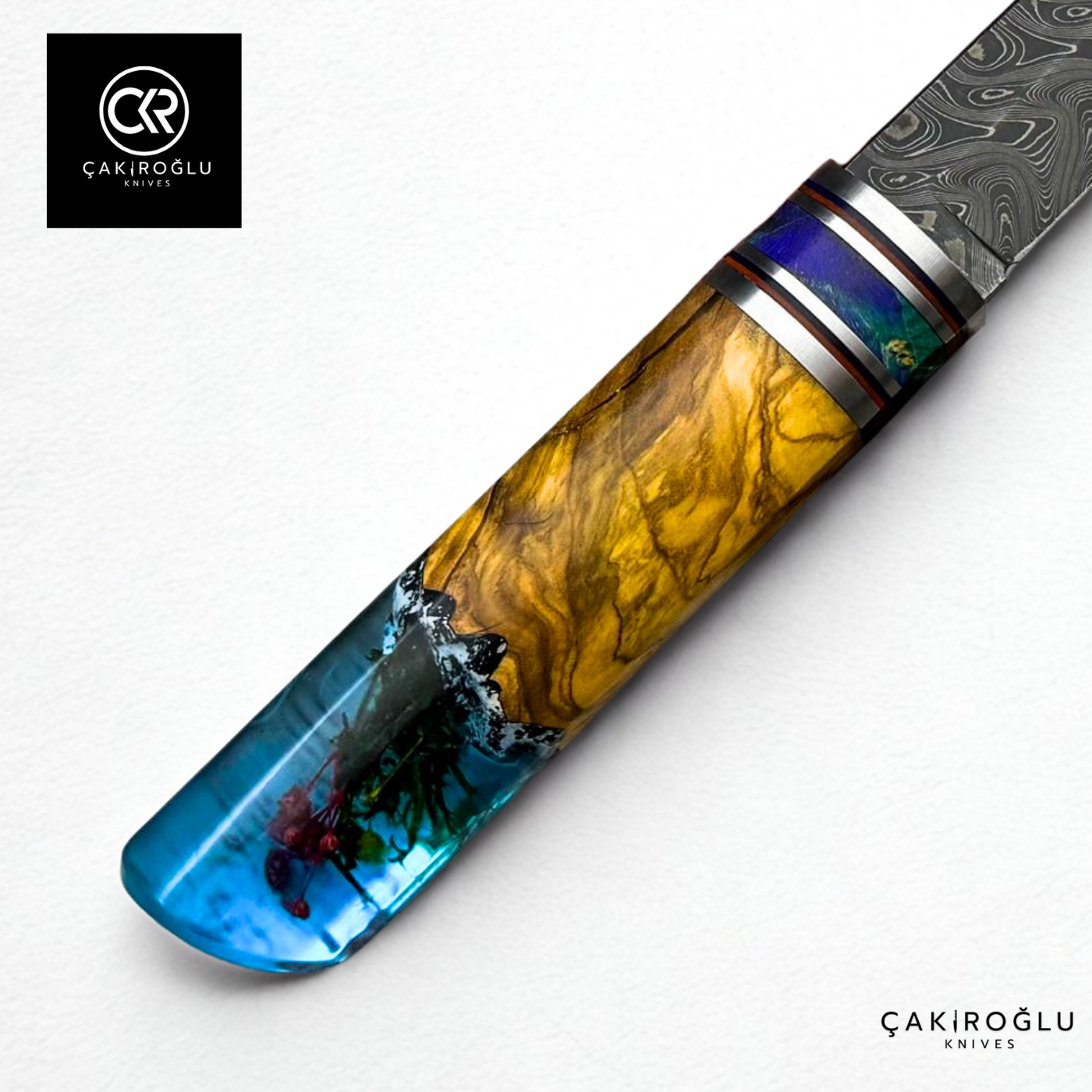 Handcrafted Damascus Steel Puukko - Epoxy Hybrid Handle