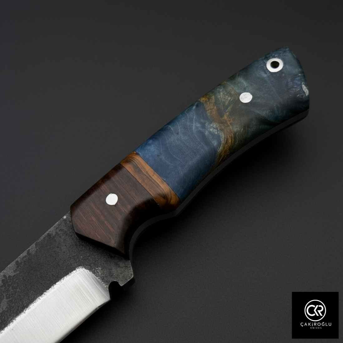 Custom Hand-Forged Knife – 5160 Forged Steel, Stabilized, Olive & Walnut Root Handle, Leather Sheath