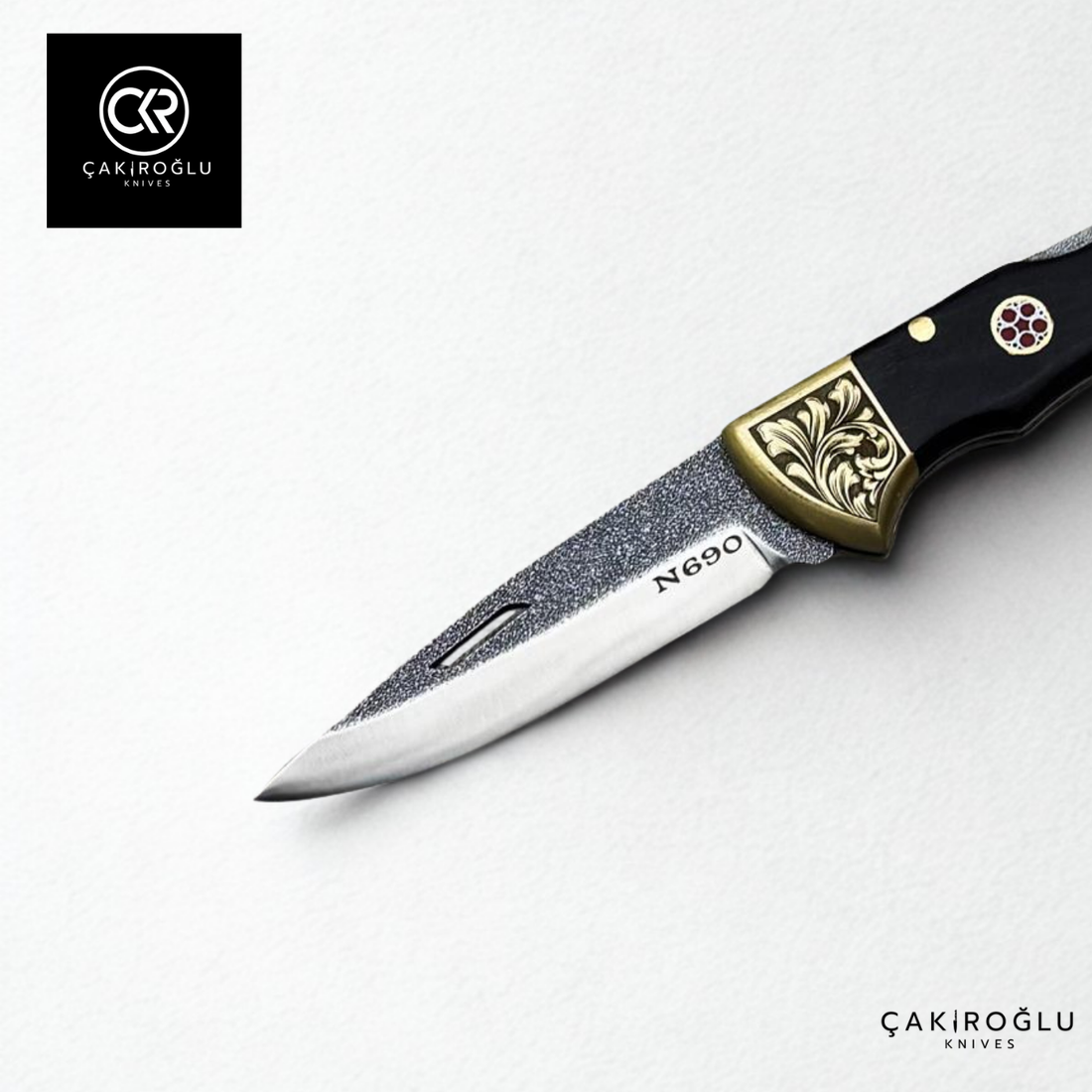 Showy Elite Small Size Handcrafted Custom Folding Knife - N690 Böhler Steel & Engraved Brass Apron