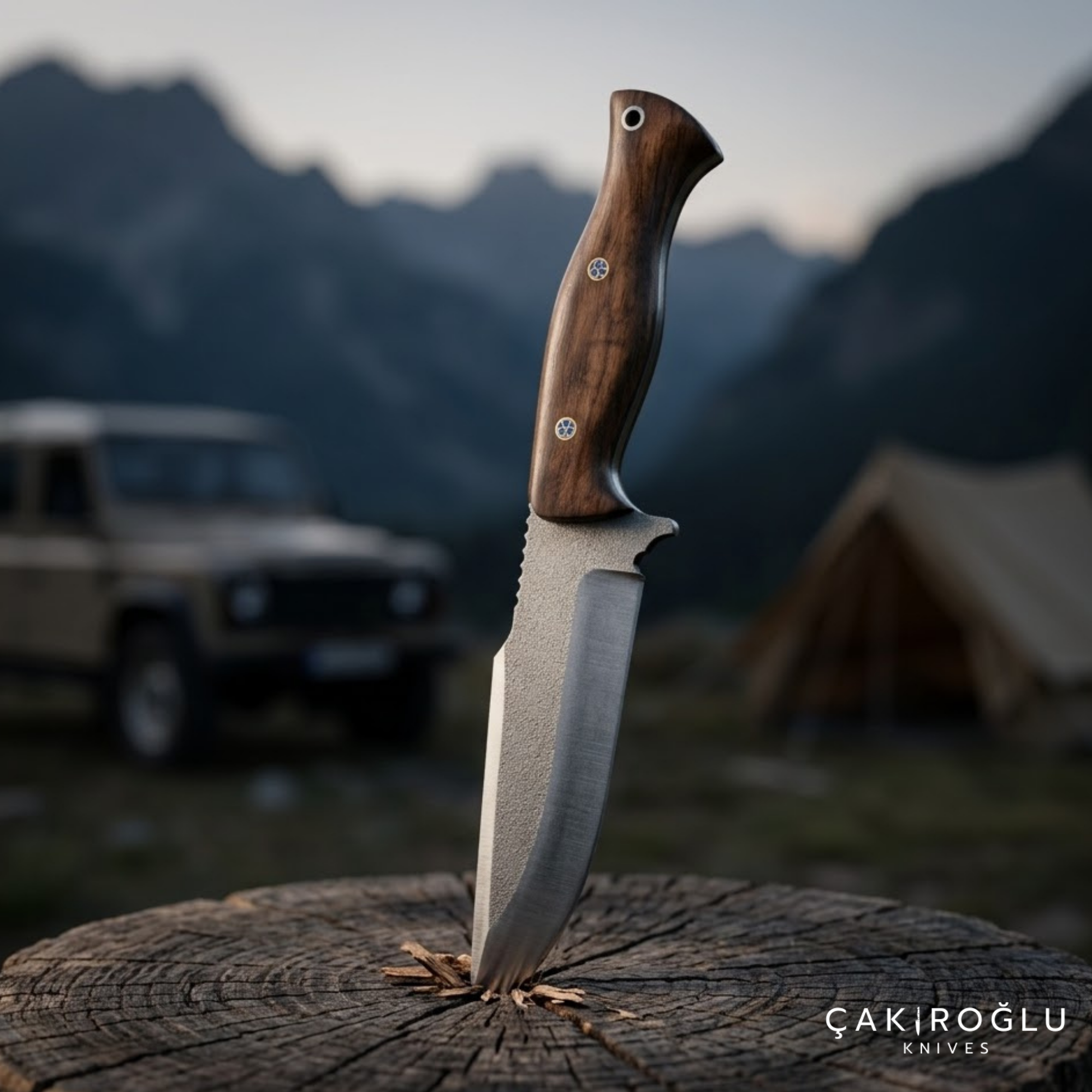Handmade N690 Steel Hunting Knife with Sheath - Walnut Handle
