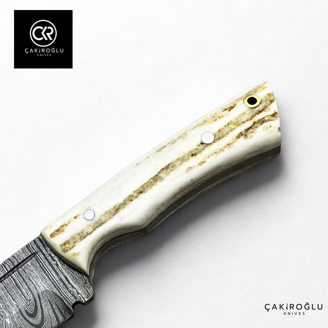 Handcrafted Custom-made Damascus Steel & Deer Antler Handle Hunting Knife