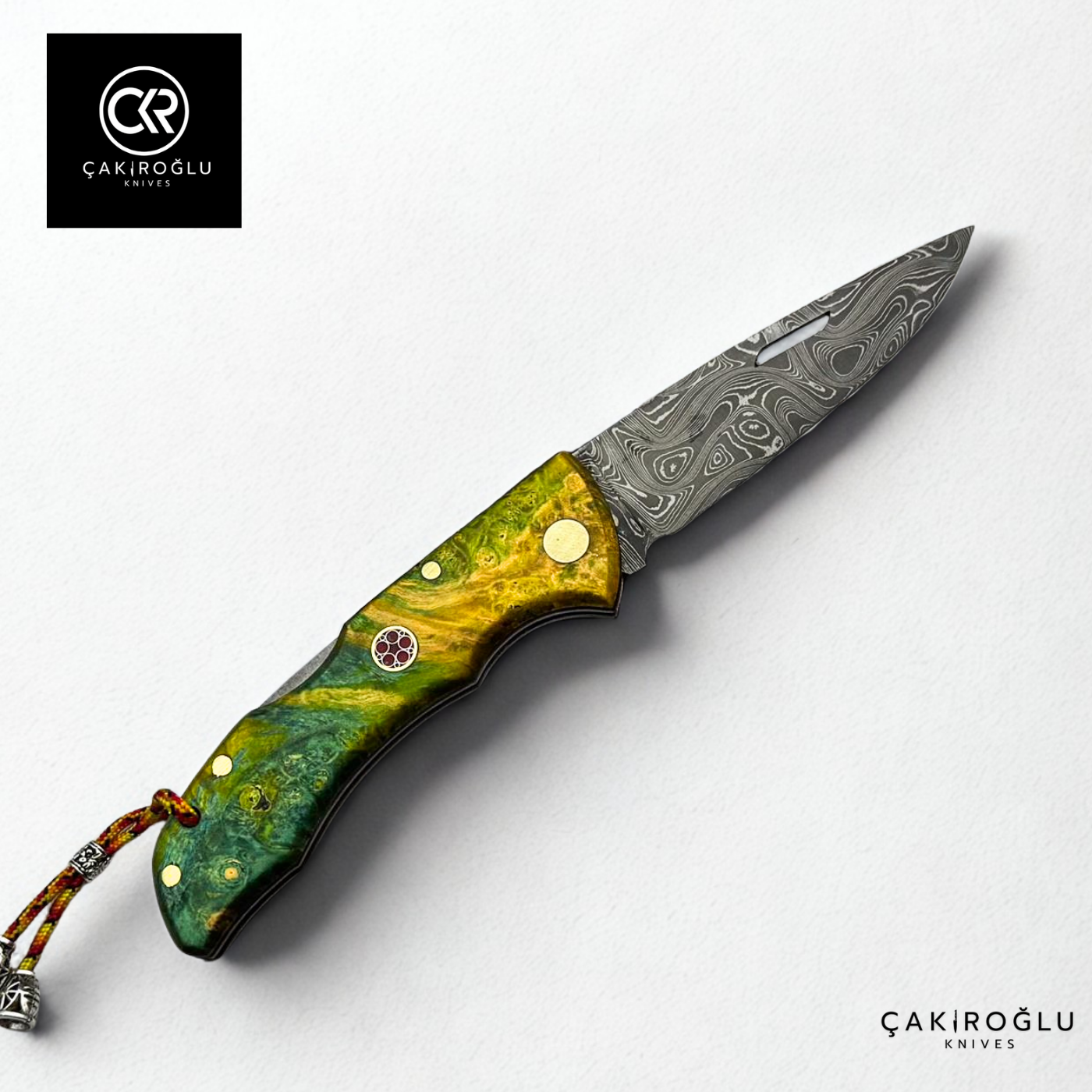 Showy Series Handcrafted Folding Knife - Damascus Steel & Stabilized Wood Handle