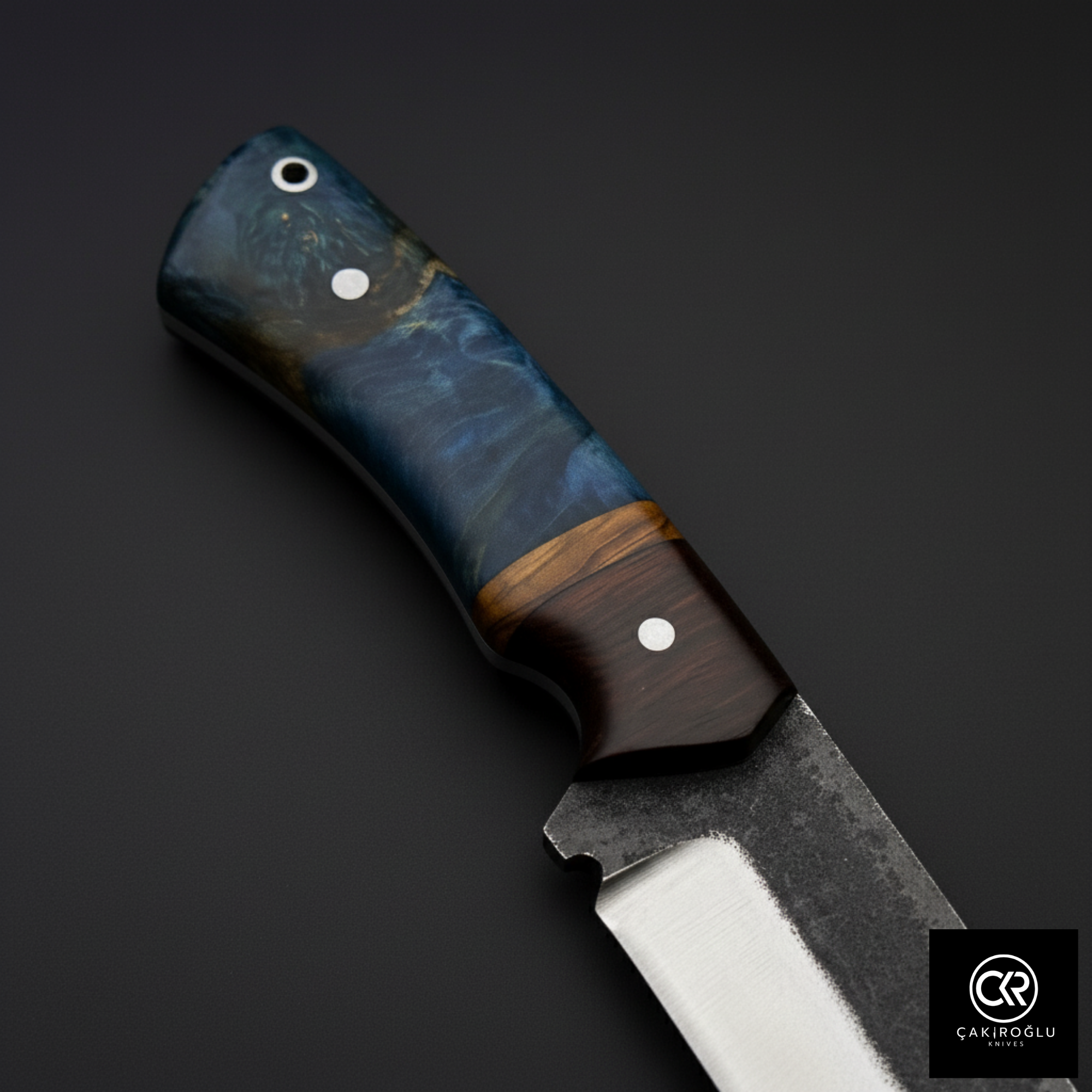 Custom Hand-Forged Knife – 5160 Forged Steel, Stabilized, Olive & Walnut Root Handle, Leather Sheath