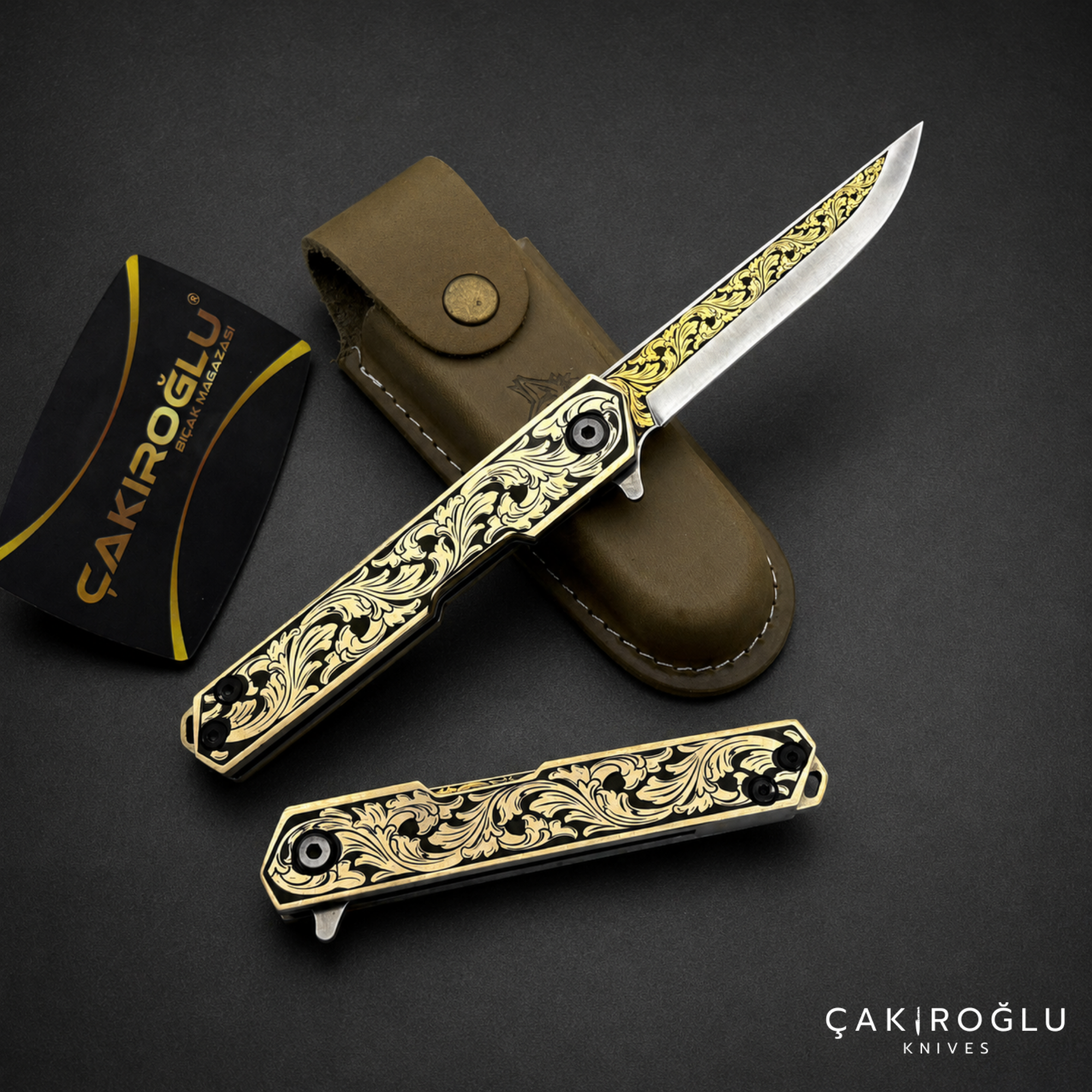 Handmade Folding Pocket Knife, N690 Gold Engraving Steel, Brass Handle