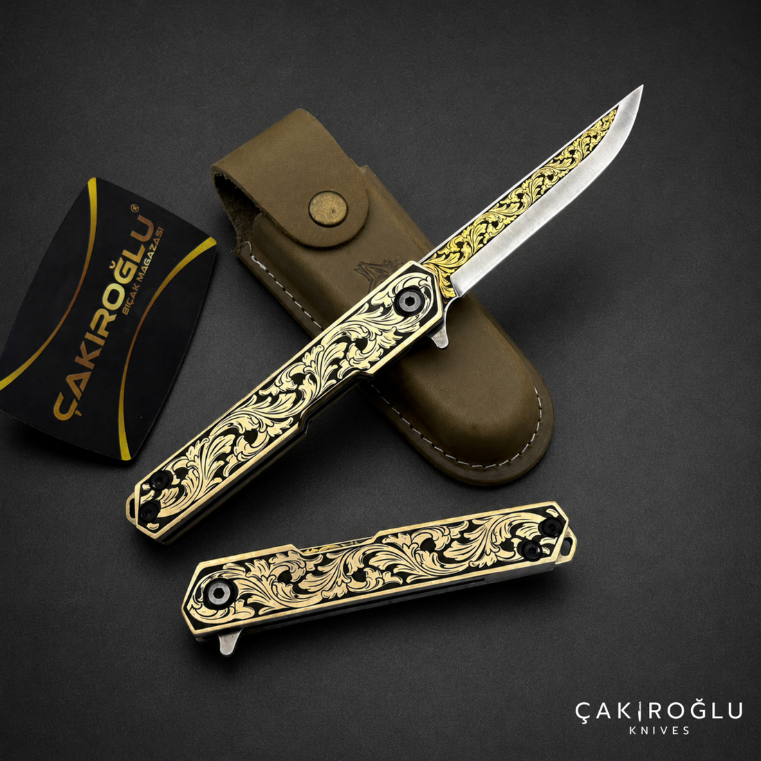 Handmade Folding Pocket Knife, N690 Gold Engraving Steel, Brass Handle