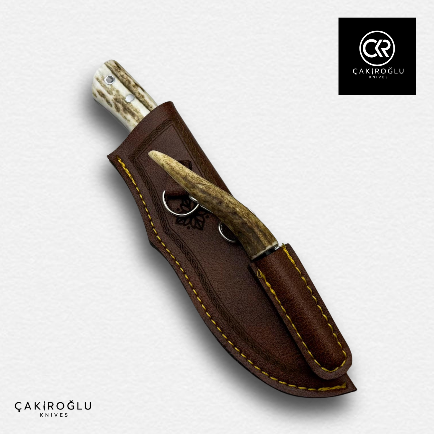 Handcrafted Custom Engraved Hunting Knife & Special Deer Antler Magnesium Bar