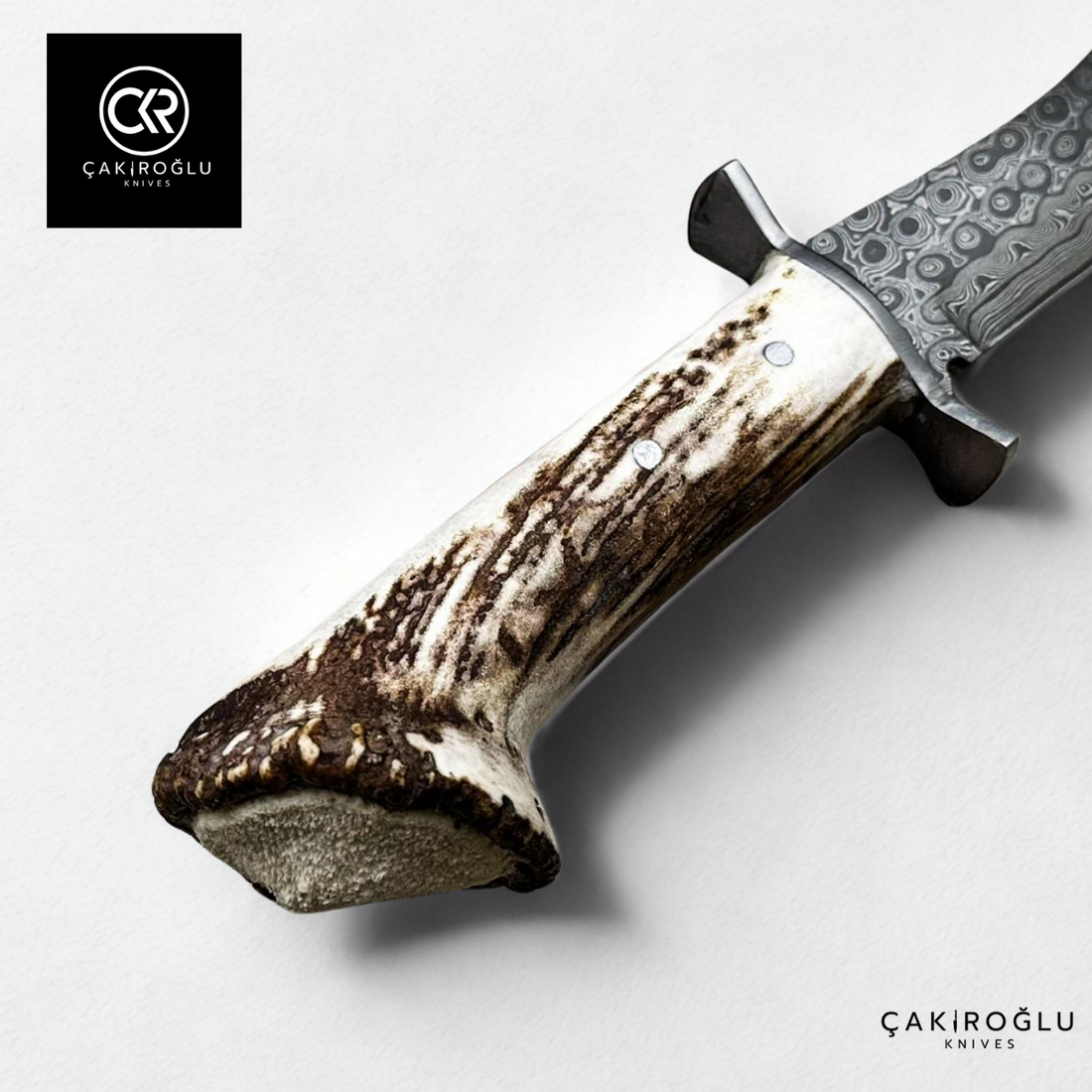 Çakıroğlu Handcrafted Custom-made Damascus Bowie - Root Stag Horn & Damascus Steel