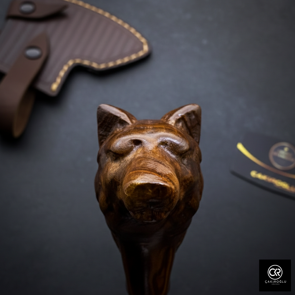 Specially Handworked Wolf Head Design Handmade Camping Axe