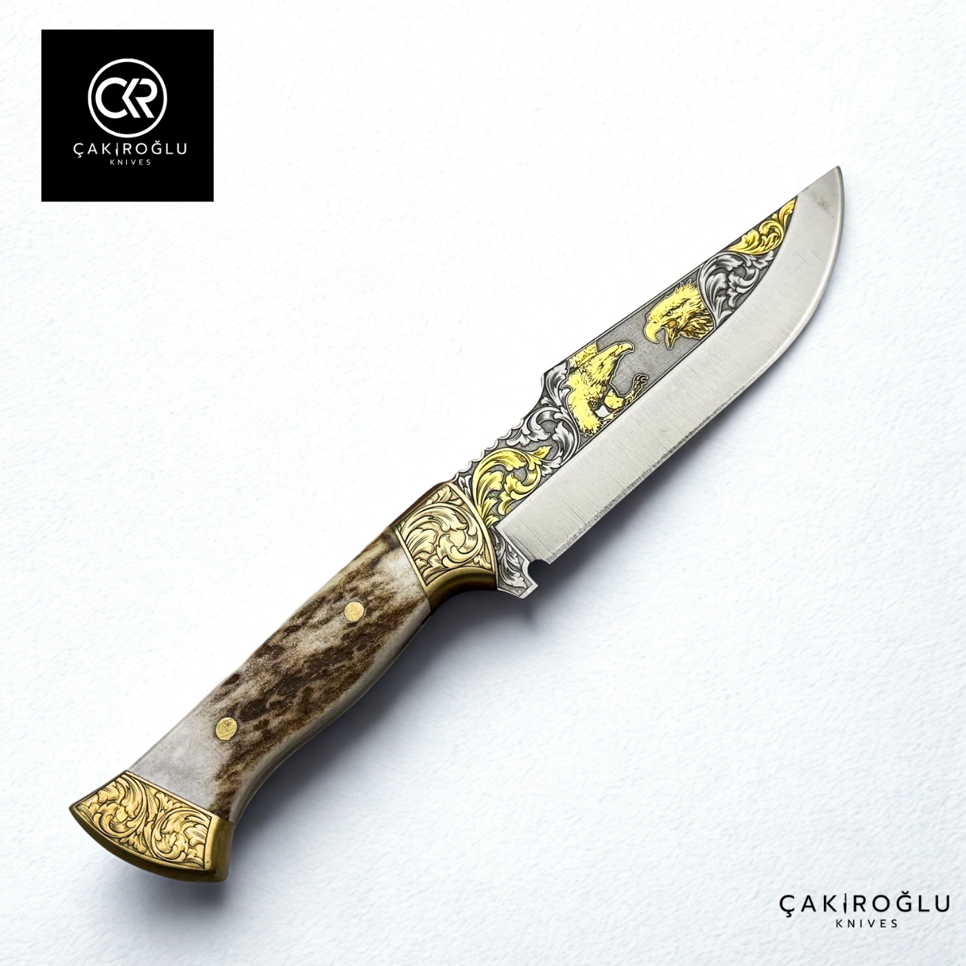 Royal Icons – Eagle | Limited Collector's Edition N690 Knife with 24K Gold Engraving & Deer Antler Handle