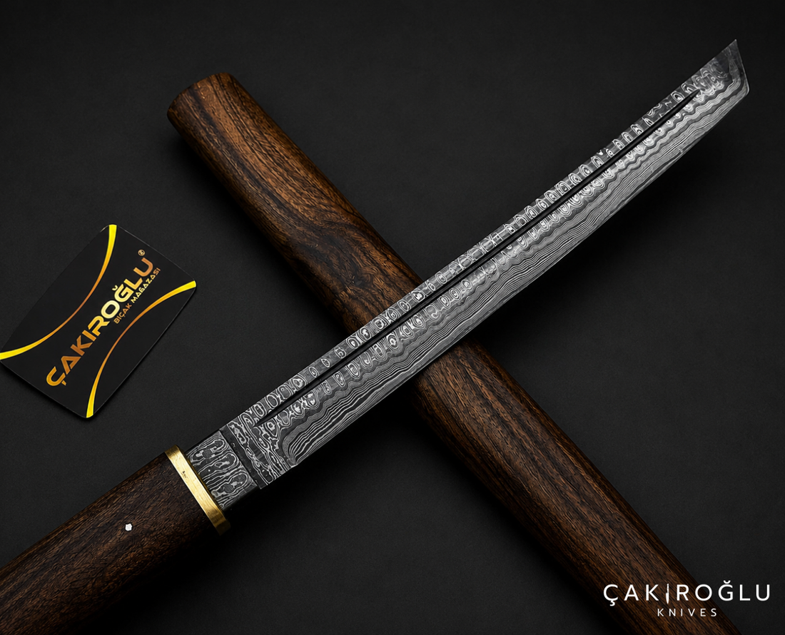 Handmade Damascus Steel Katana: Real Samurai Sword, Wakizashi Sword
