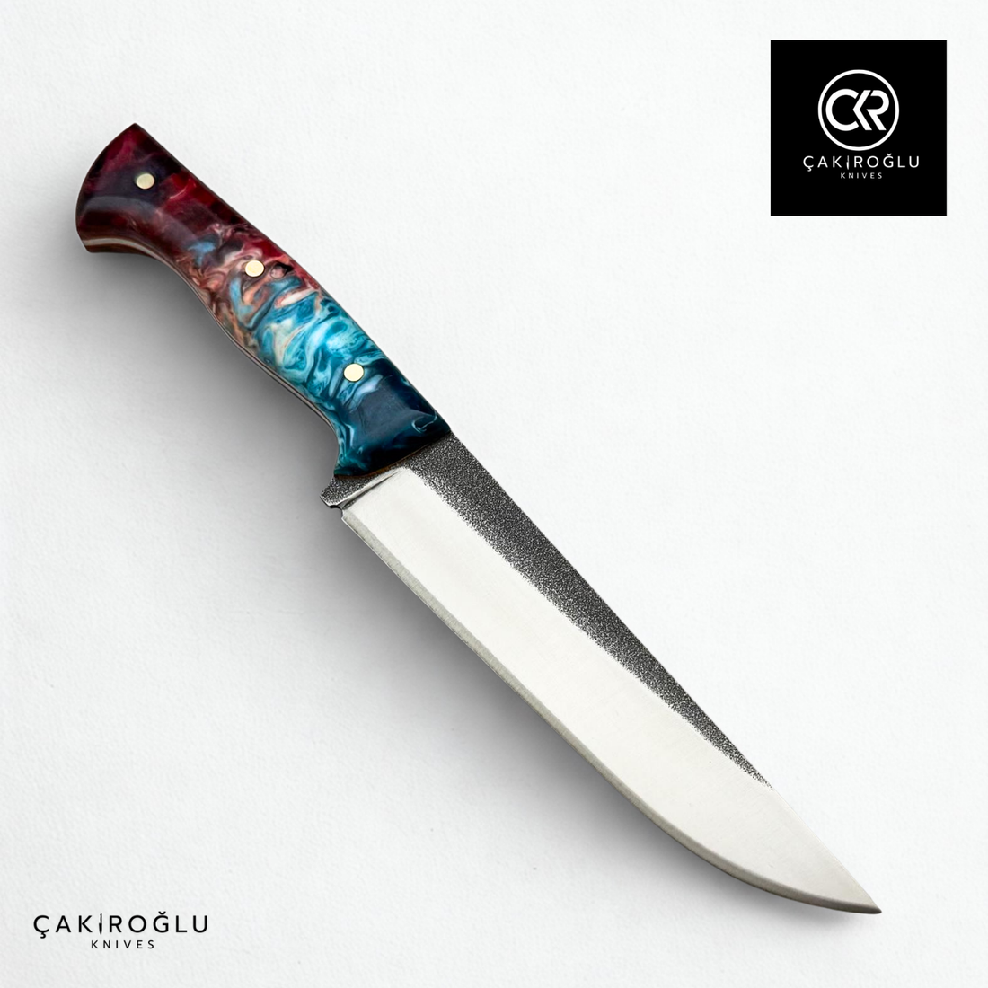 Premium Cutting Knife – N690 Böhler Steel & Epoxy Amber Handle