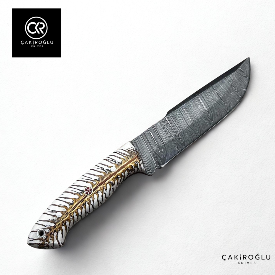 Handcrafted Custom-made Damascus Steel & Pine Cone Epoxy Handle Hunting Knife