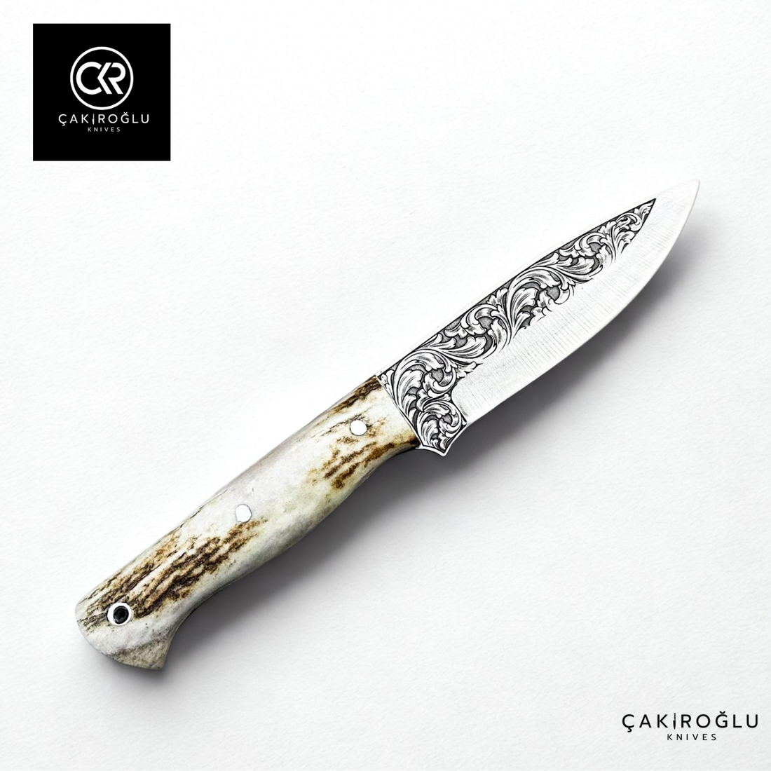Handcrafted Custom Engraved Hunting Knife & Genuine Deer Antler Handle