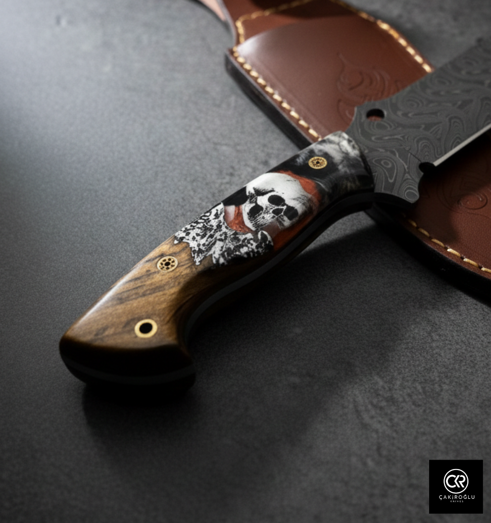 Handcrafted Damascus Steel Custom Knife - Epoxy Hybrid Handle