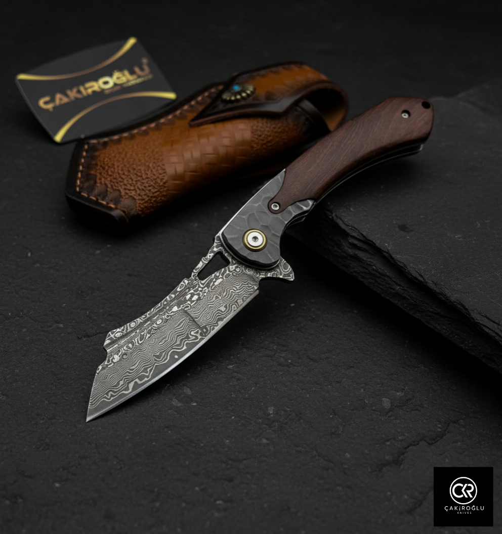 Damascus Steel Folding Knife with Cocobolo Handle