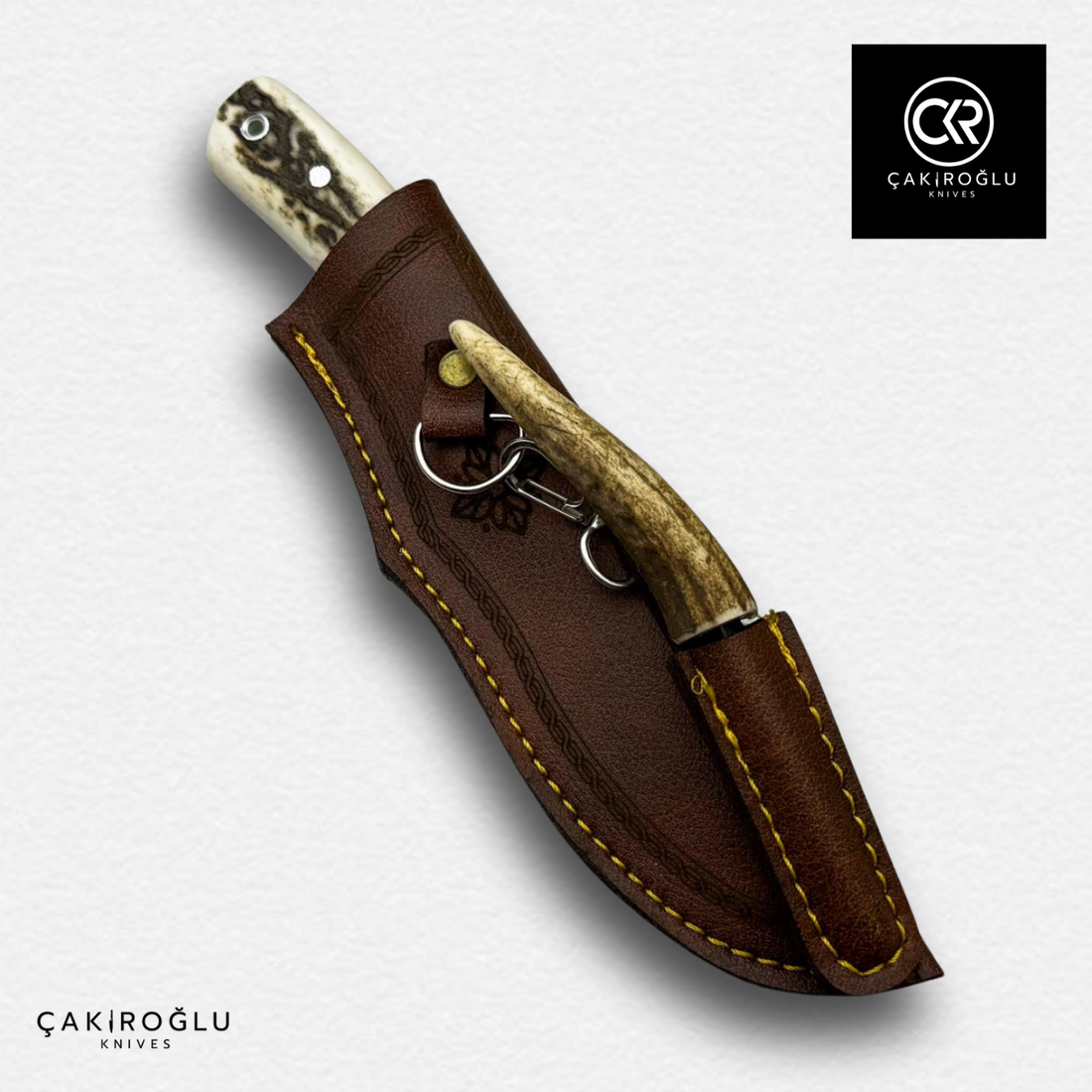 Handmade Custom Engraved Hunting Knife & Special Deer Antler Magnesium Bar