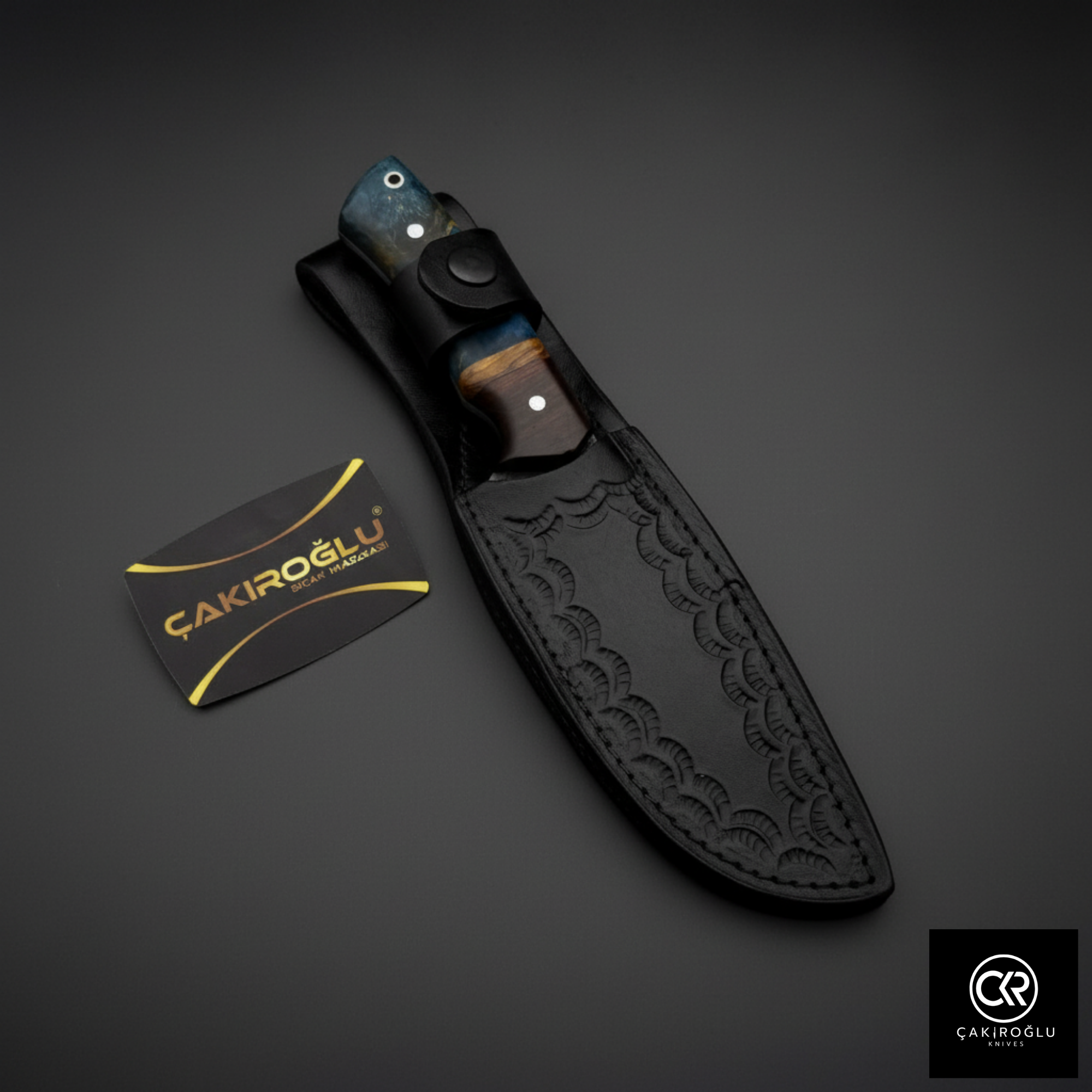 Custom Hand-Forged Knife – 5160 Forged Steel, Stabilized, Olive & Walnut Root Handle, Leather Sheath
