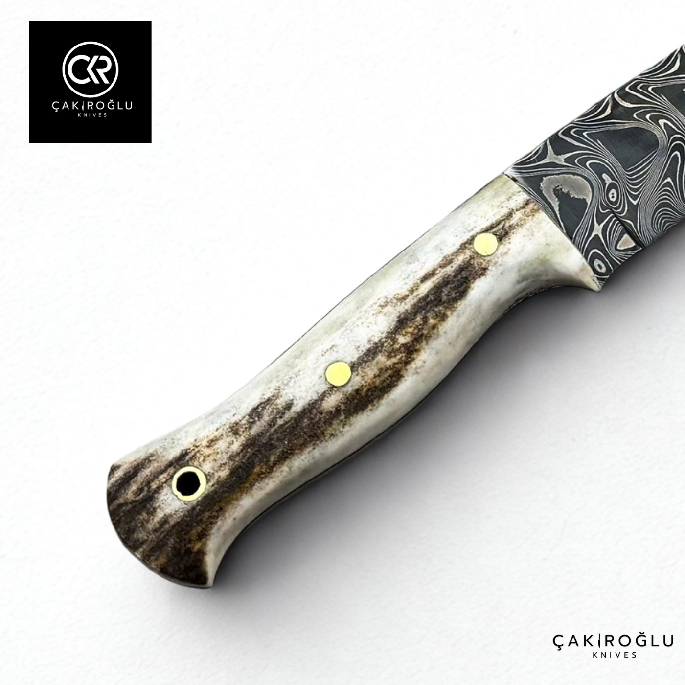 Handcrafted Custom-made Damascus Steel Bushcraft Hunting Knife - Deer Antler Handle