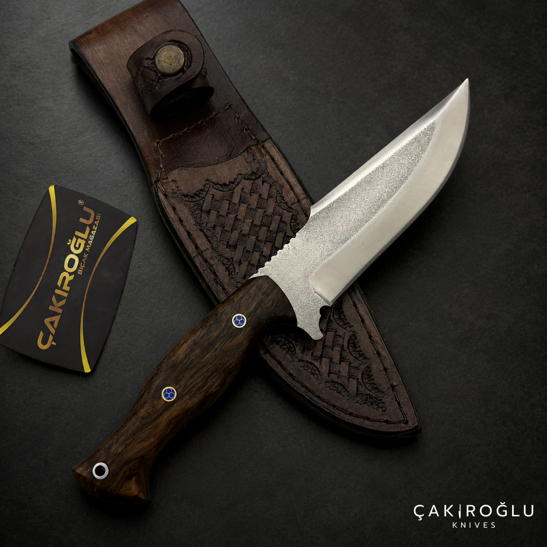 Handmade N690 Steel Hunting Knife with Sheath - Walnut Handle