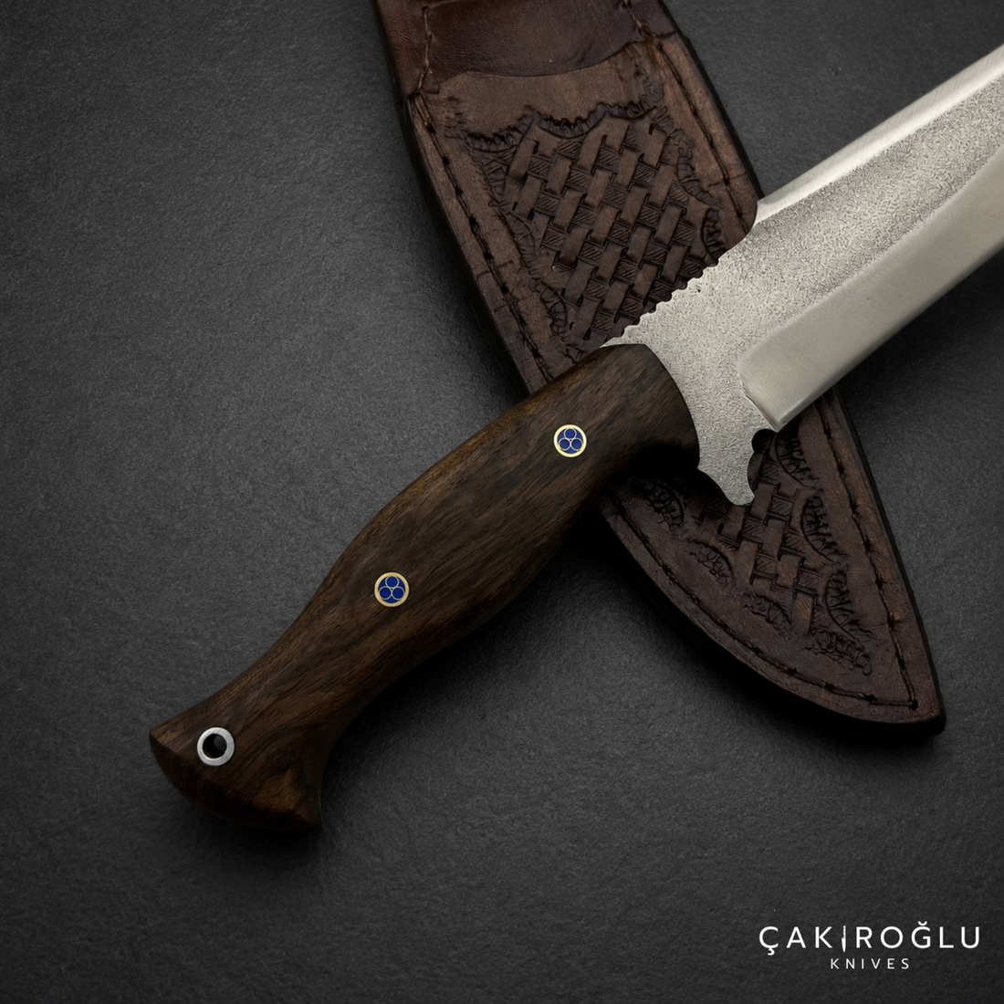 Handmade N690 Steel Hunting Knife with Sheath - Walnut Handle