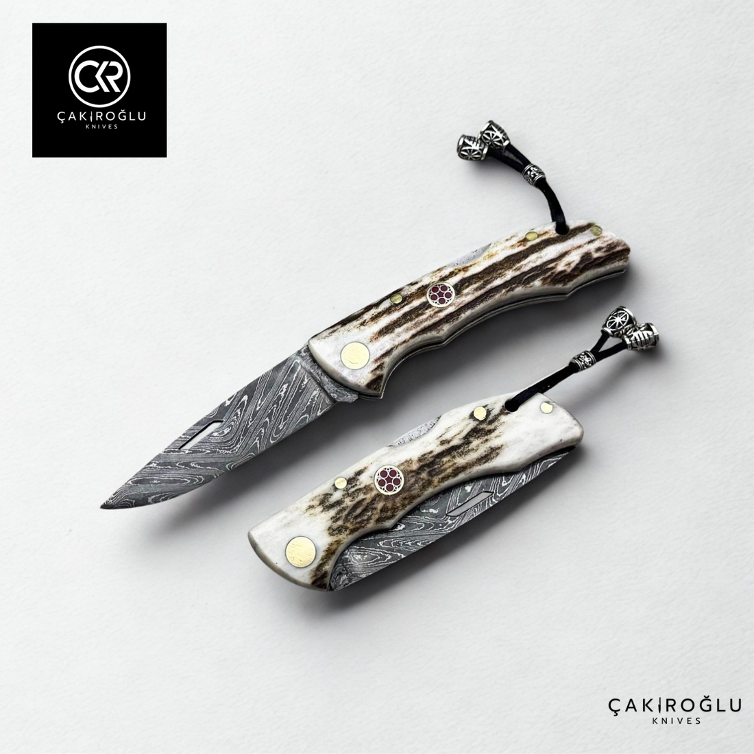 Showy Series Small Size Handcrafted Folding Knife - Damascus Steel & Deer Antler Handle