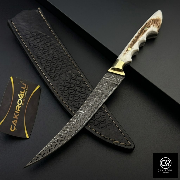 Çakıroğlu Handmade Custom-made Damascus Steel & Deer Antler Handle Knife
