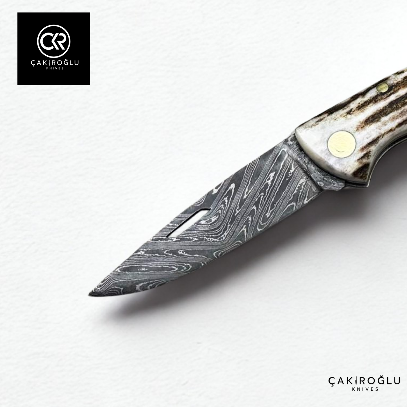 Showy Series Small Size Handcrafted Folding Knife - Damascus Steel & Deer Antler Handle