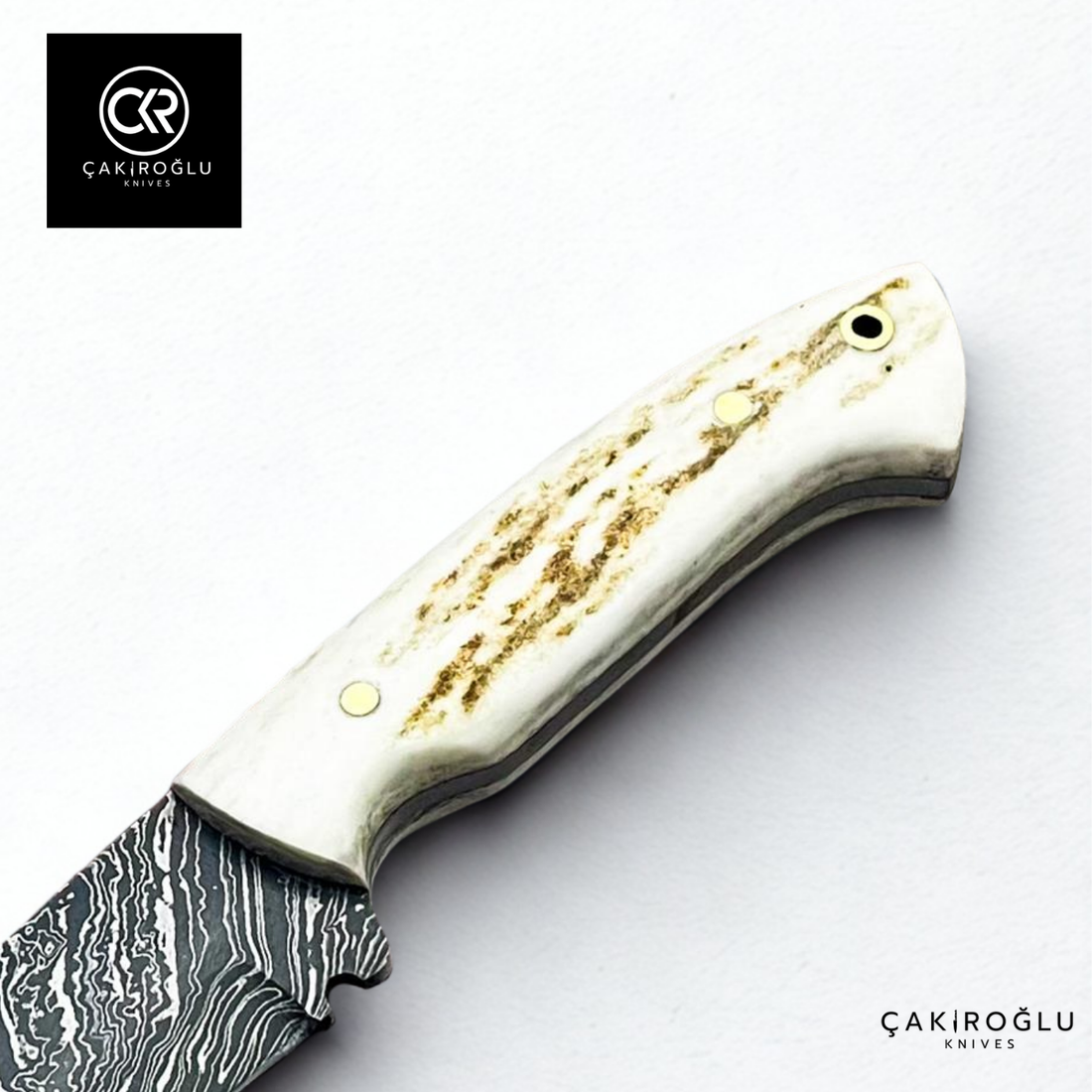 Handcrafted Custom-made Damascus Steel & Deer Antler Handle Hunting Knife