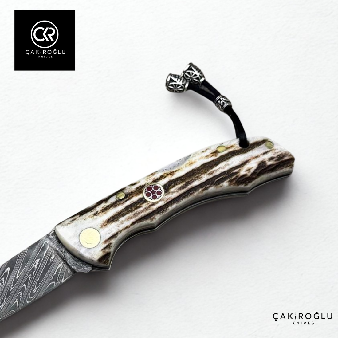 Showy Series Small Size Handcrafted Folding Knife - Damascus Steel & Deer Antler Handle
