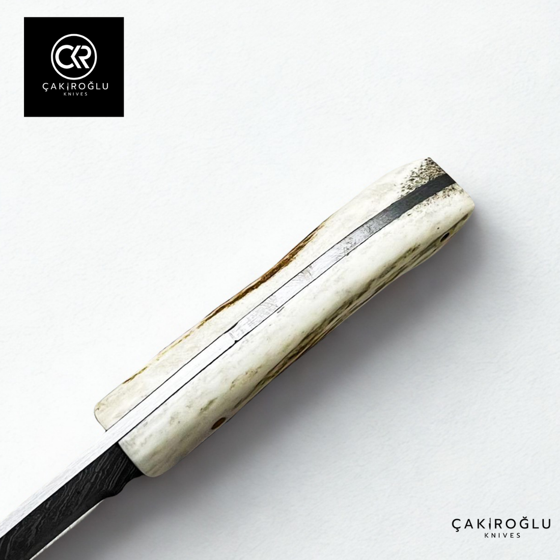 Handcrafted Custom-made Damascus Steel & Deer Antler Handle Hunting Knife