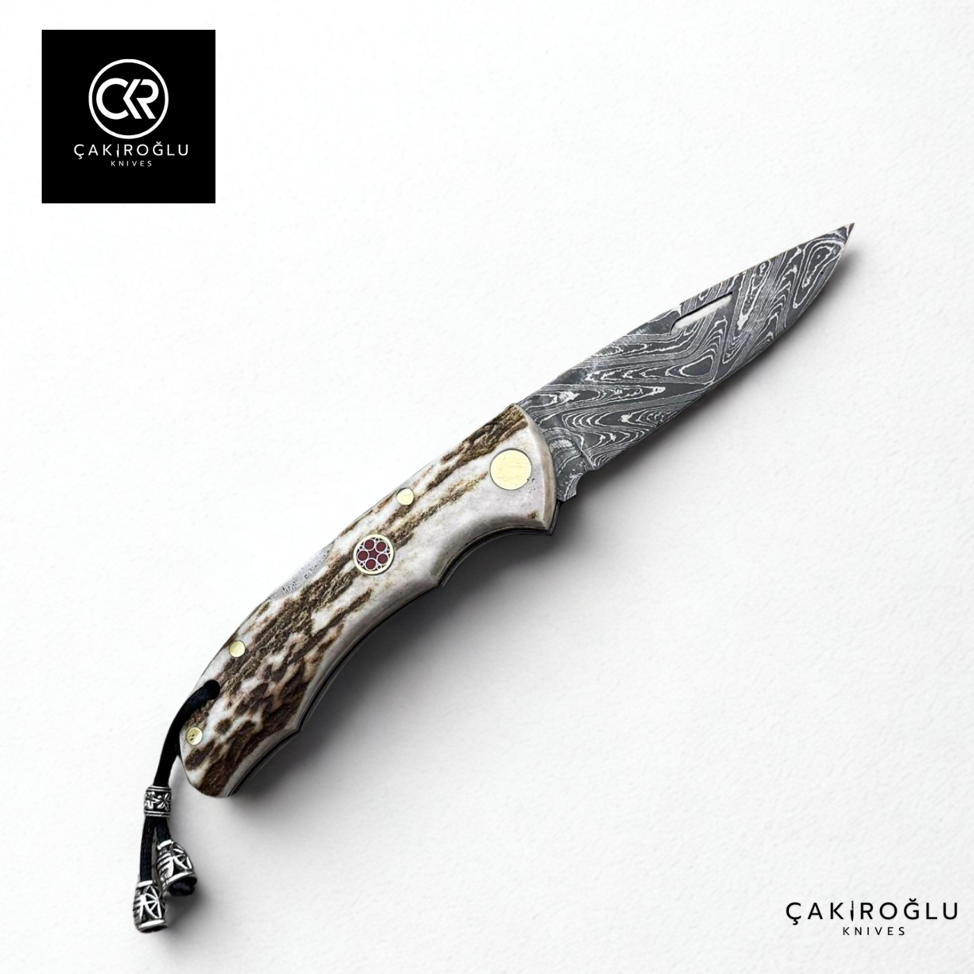 Showy Series Small Size Handcrafted Folding Knife - Damascus Steel & Deer Antler Handle