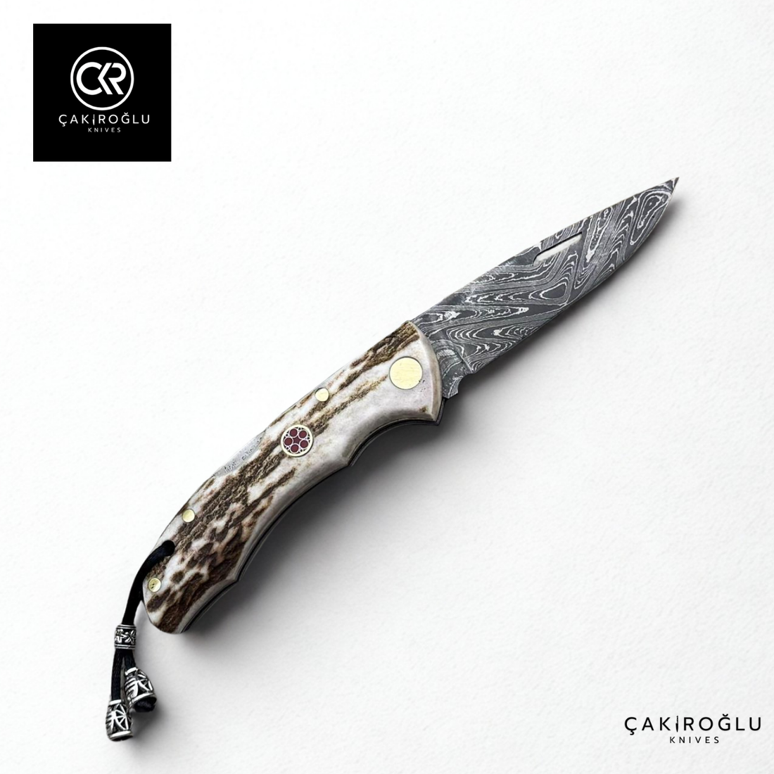 Showy Series Small Size Handcrafted Folding Knife - Damascus Steel & Deer Antler Handle