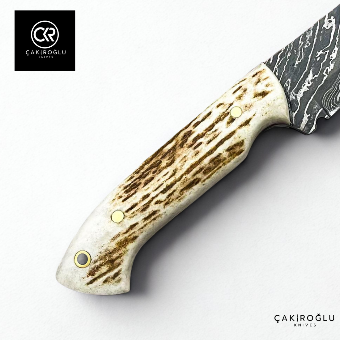 Handcrafted Custom-made Damascus Steel & Deer Antler Handle Hunting Knife