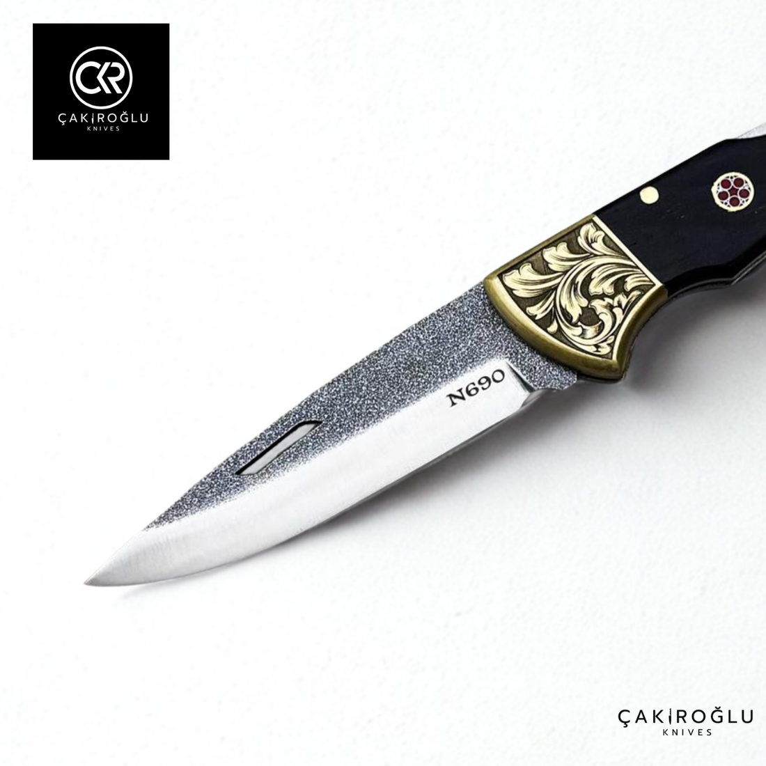 Showy Elite Large Size Handcrafted Custom Folding Knife - N690 Böhler Steel & Engraved Brass Apron