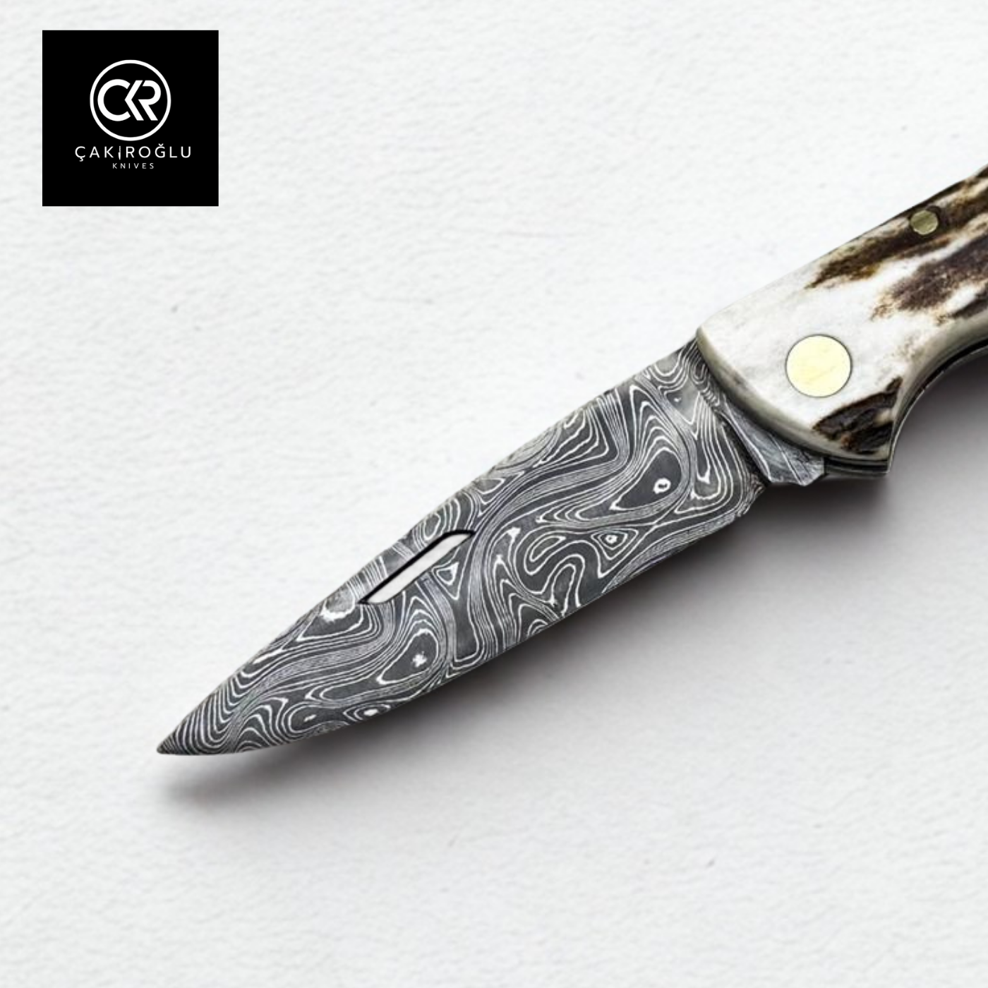 Showy Series Medium Size Handcrafted Custom Folding Knife - Damascus Steel & Deer Antler Handle