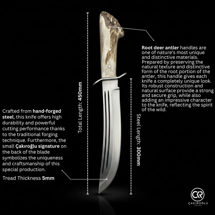 Handcrafted Custom-made Heavy Duty Machete Bowie Knife - Genuine Forged Scissors Steel & Root Stag Horn Handle