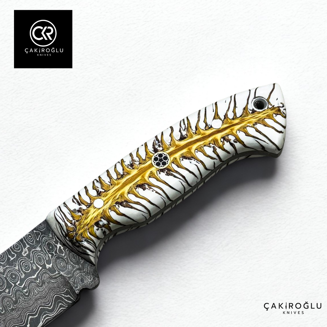 Handcrafted Custom-made Damascus Steel & Pine Cone Epoxy Handle Hunting Knife