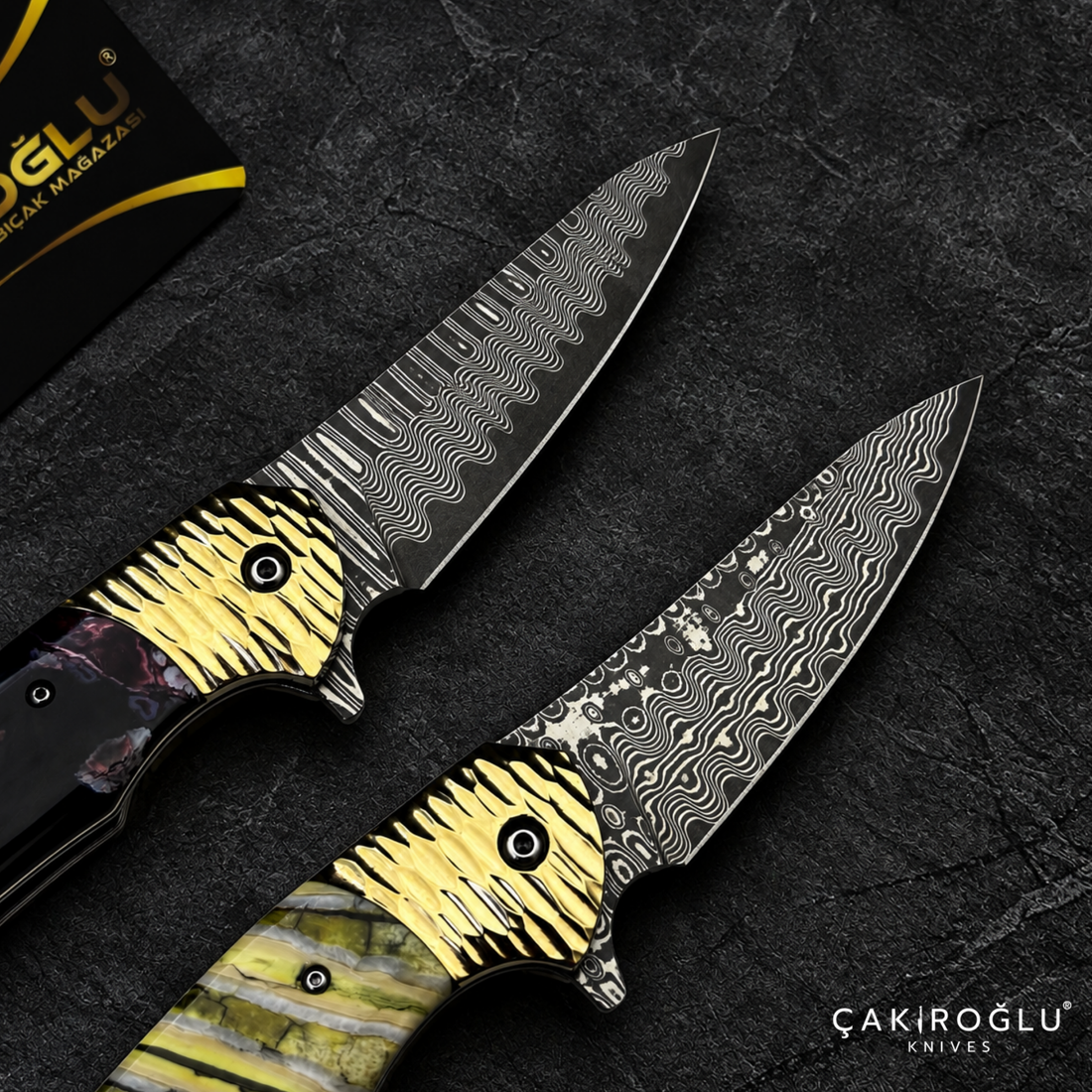 Limited Edition Stainless Damascus Steel Folding Knife with Mammoth Tusk Handle