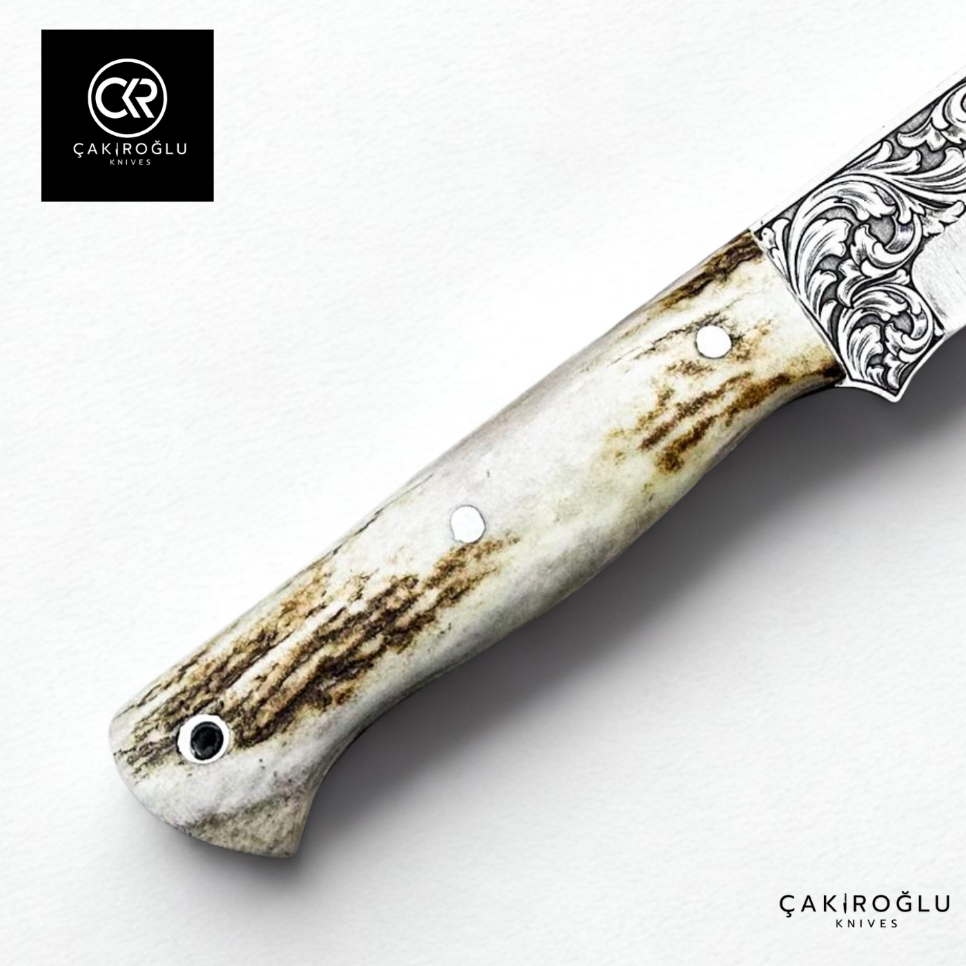 Handcrafted Custom Engraved Hunting Knife & Genuine Deer Antler Handle