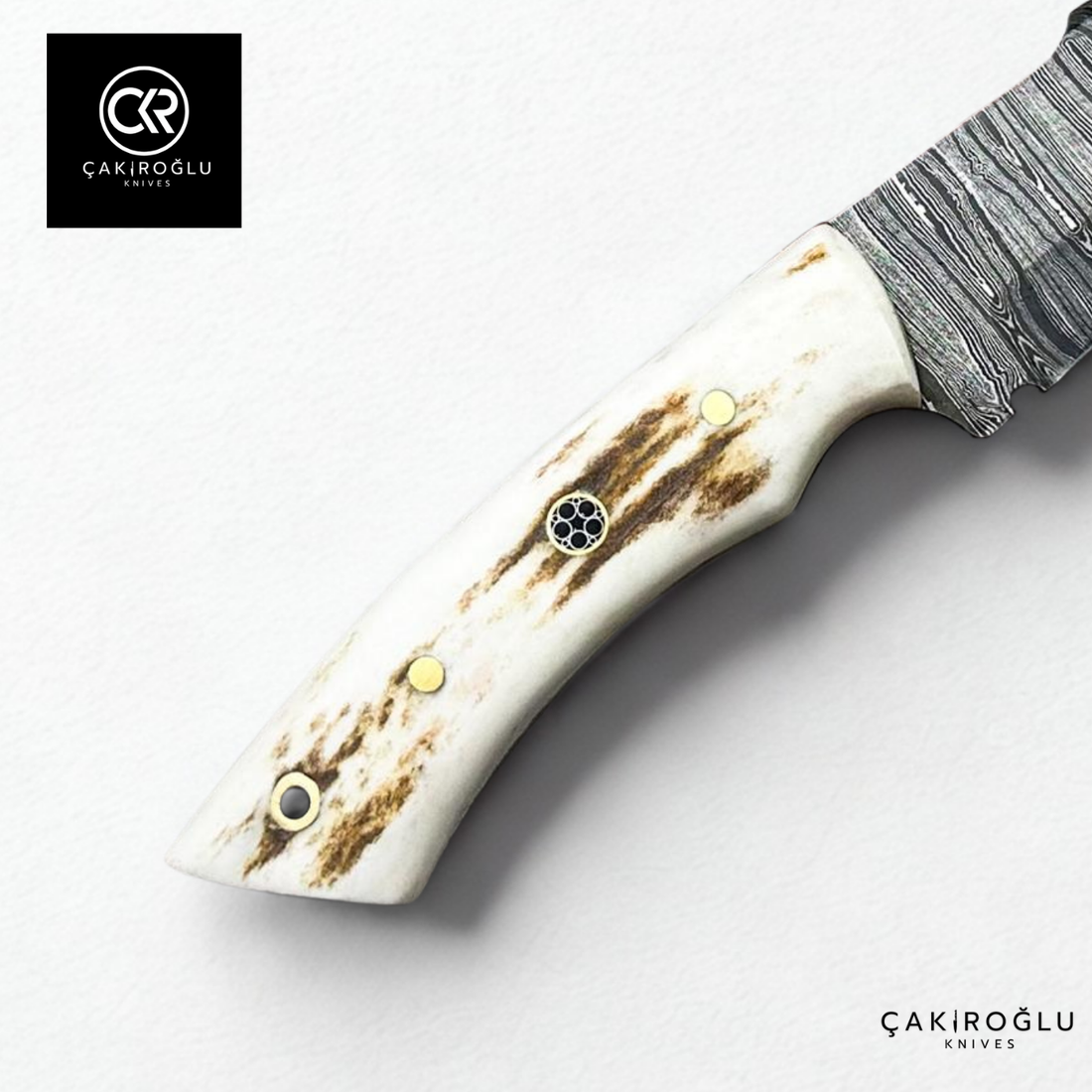 Handcrafted Custom-made Damascus Steel & Deer Antler Handle Hunting Knife