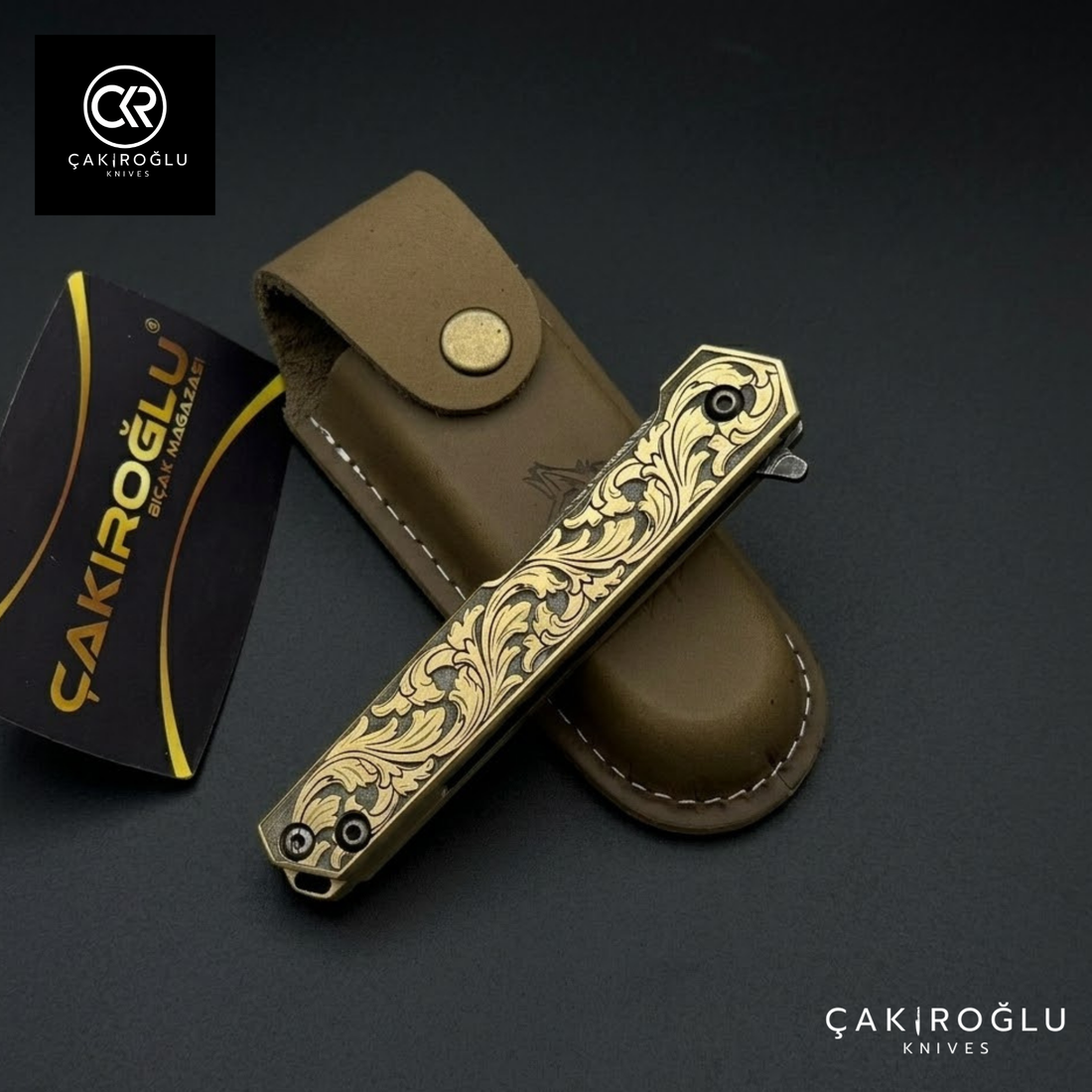 Handmade Damascus Pocket Folding Knife, Engraved Brass Handle